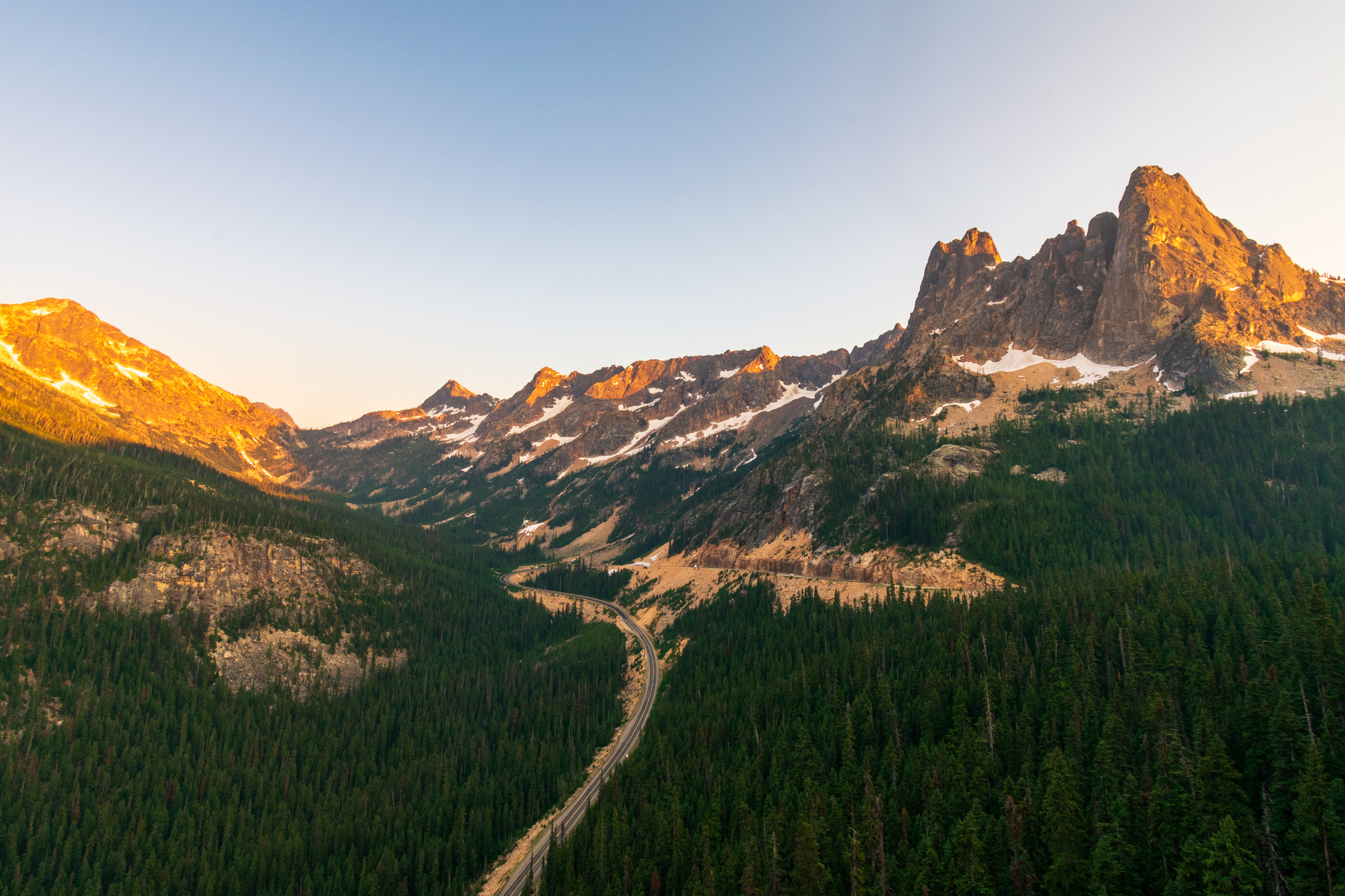 A road running through the Cascade Mountains in Washington State